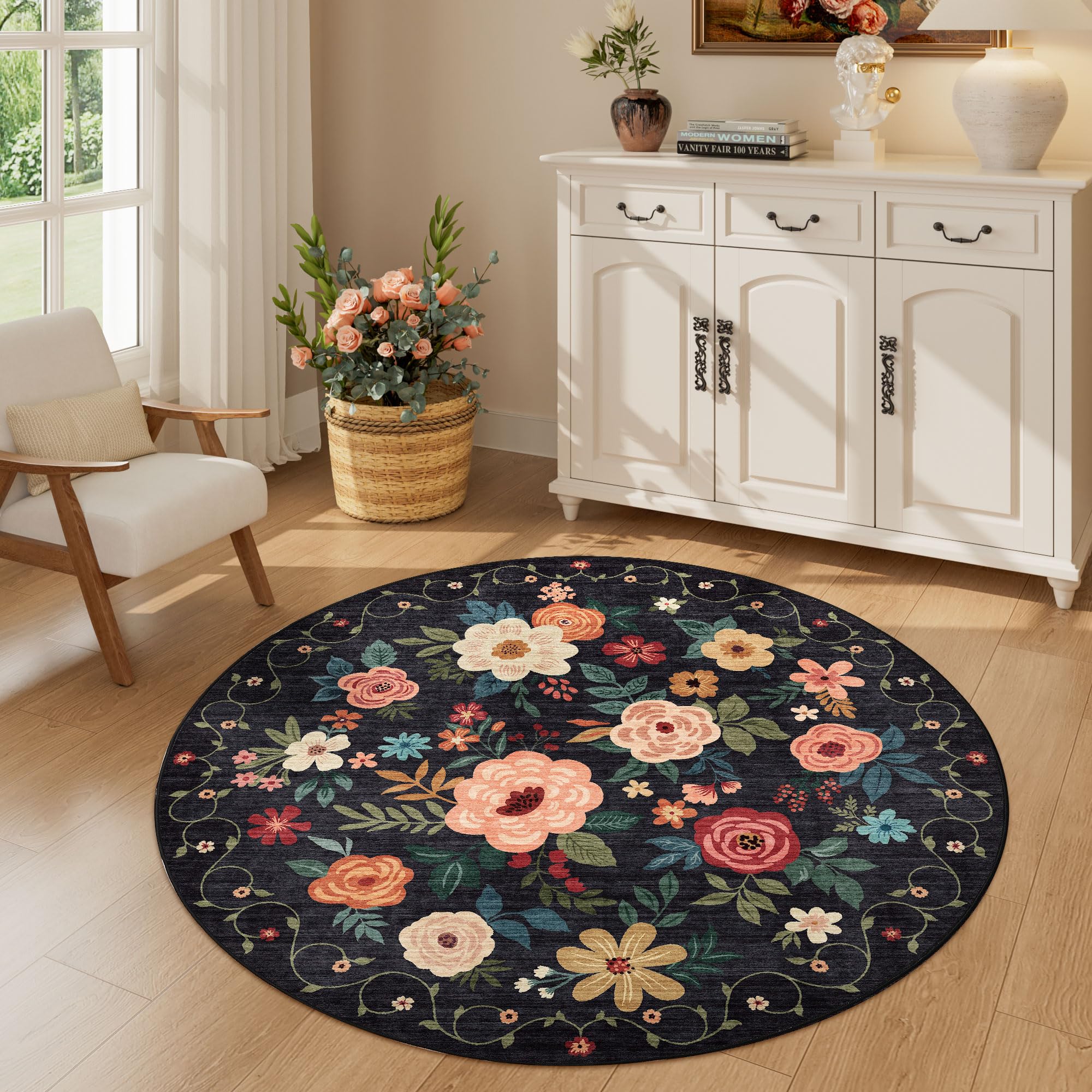 Amazon.com: DUKINO 4ft Round Rug, Floral Washable Small Round Area