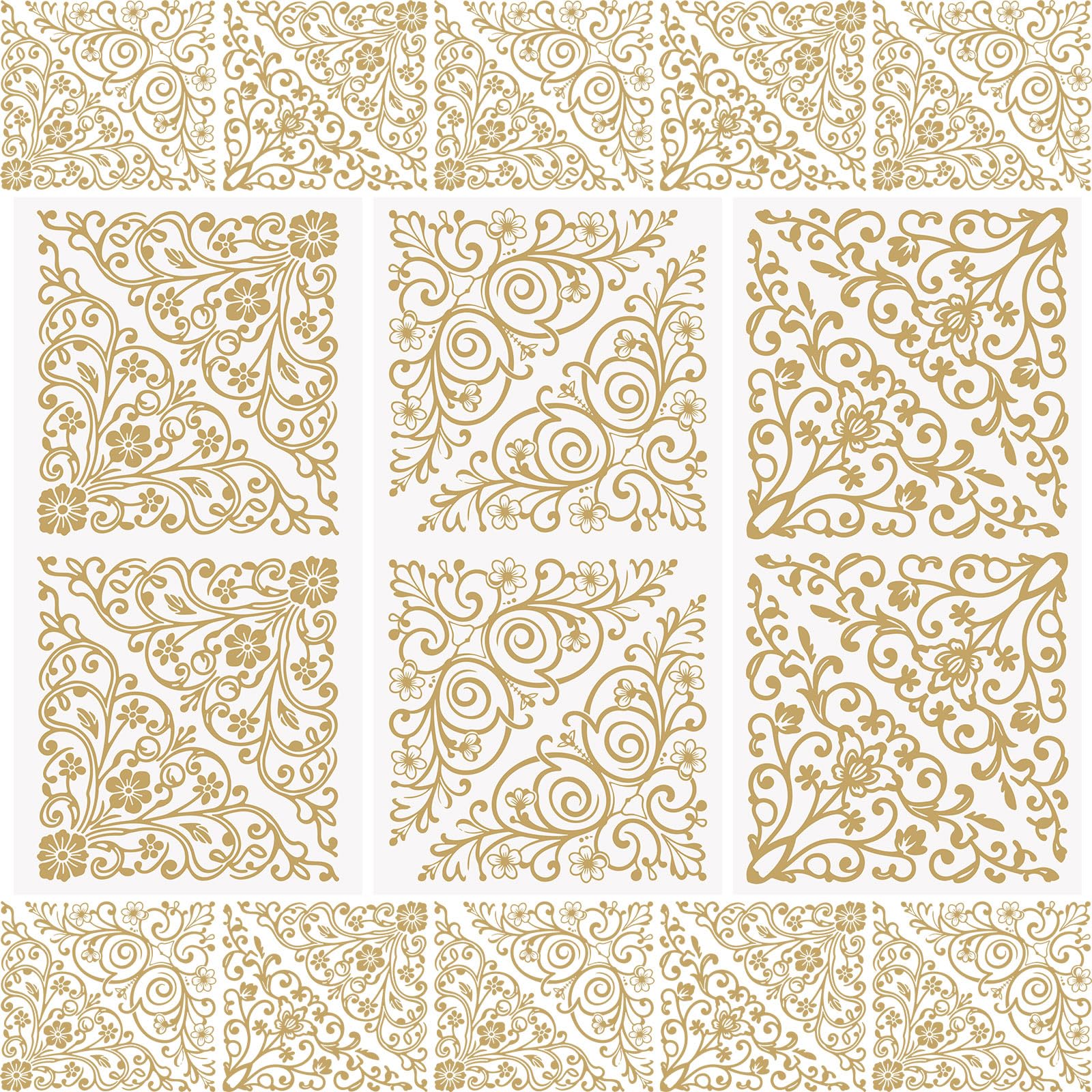 WANDIC 3 Sheets Golden Cabinet Corner Rub On Transfer Stickers Gold Foil Scrapbook Stickers Window Decals Waterproof Decals for DIY Furniture Photo Albums,15 * 30cm โ image 1