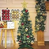 LAZYBEEE 3-Foot Christmas Tree with LED Lights, 24 Ornament Balls & Stable Stand – Artificial Mini Xmas Tree for Indoor/Outdoor Holiday Décor, Themed Parties & Home