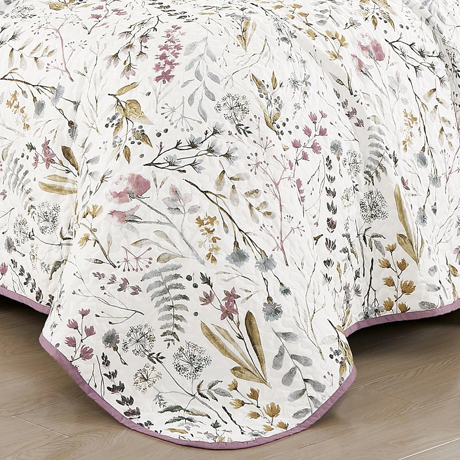MarCielo Floral Botanical Quilt Set Soft Lightweight Polyester Reversible Bedspread Cottage Farmhouse Bedding Set (Ivory Floral,Queen (95"x95"))