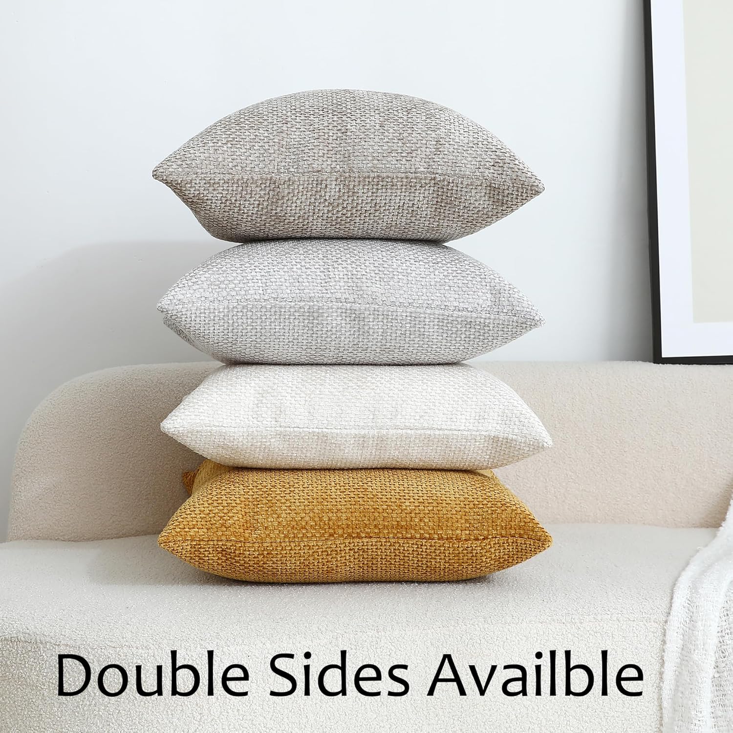 Stellhome Pack of 2 Woven Textured Decorative Throw Pillow Covers Soft Chenille Accent Luxury Cushion Cases for Living Room Couch Bed Sofa Farmhouse Boho Home, 20x20 inch, Light Brown - Image 6