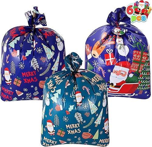 Miniatura 2 de JOYIN 6 bolsas de regalo gigantes de Navidad, bolsas de regalo de plástico para Navidad, 36 x 44 pulgadas, con etiquetas de regalo para regalos de