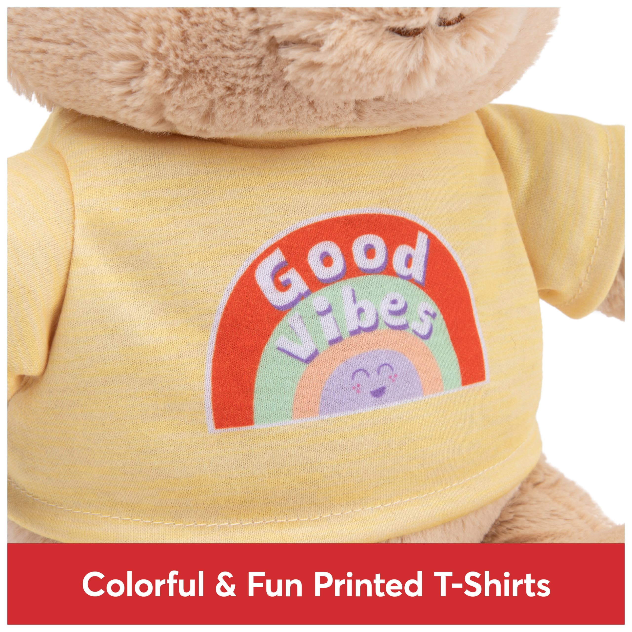 GUND "Good Vibes" Nachhaltiger Botschaftsbär mit gelbem T-Shirt, Teddybär aus 100% recycelten Materialien, ab 1 Jahr, Hellbraun, 30,5 cm