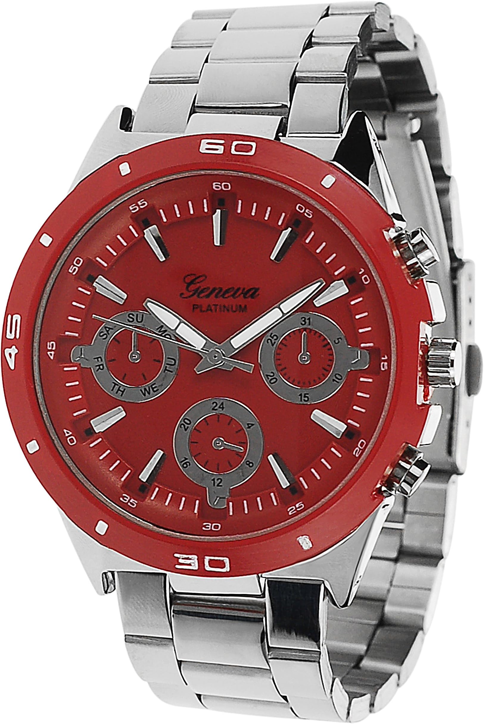 Geneva Platinum Men's Chronograph-Style Polished Link Watch Color: Red