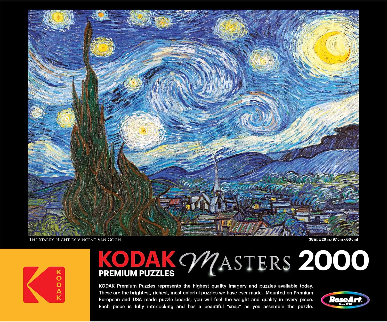 RoseArt - Kodak Premium Masters - The Starry Night by Vincent Van Gogh - 2000 Piece Jigsaw Puzzle for Adults