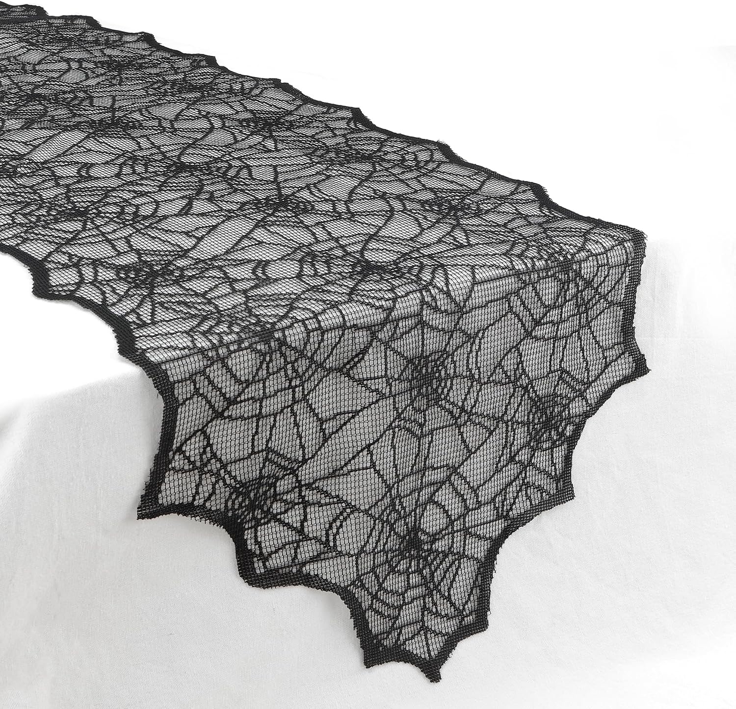 Halloween Table Runner, 72 Inches Long Black Lace Spider Web Table Runner Placemats Netting Backdrop Halloween Decorations Indoor Desk Centerpiece Kitchen Coffee Accessories Farbic Decor Topper