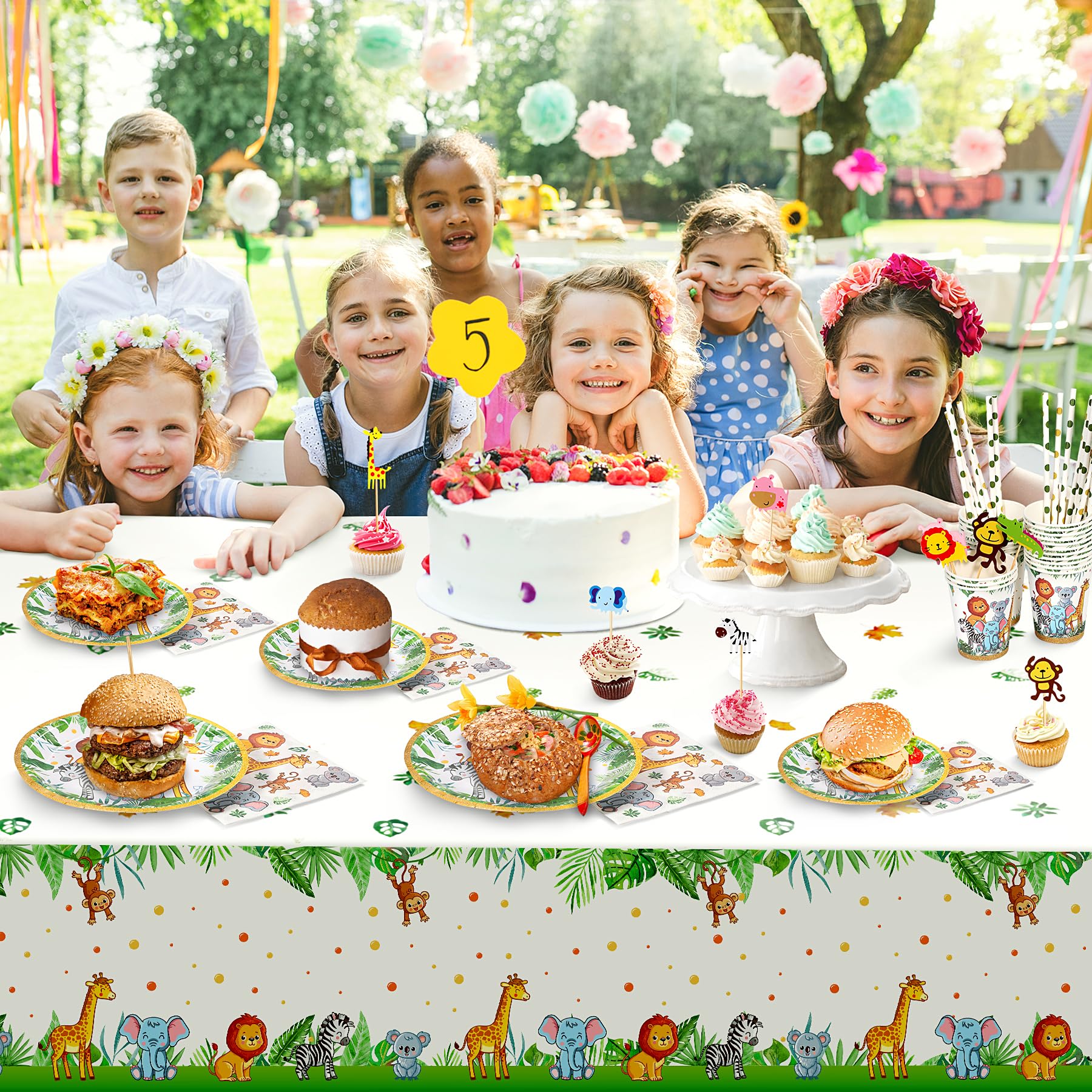 Set Stoviglie Feste Ophy 134 Pezzi Tema Giungla - Piatti, Bicchieri, Tovaglioli, Decorazioni Compleanno Bambini - Foto 4