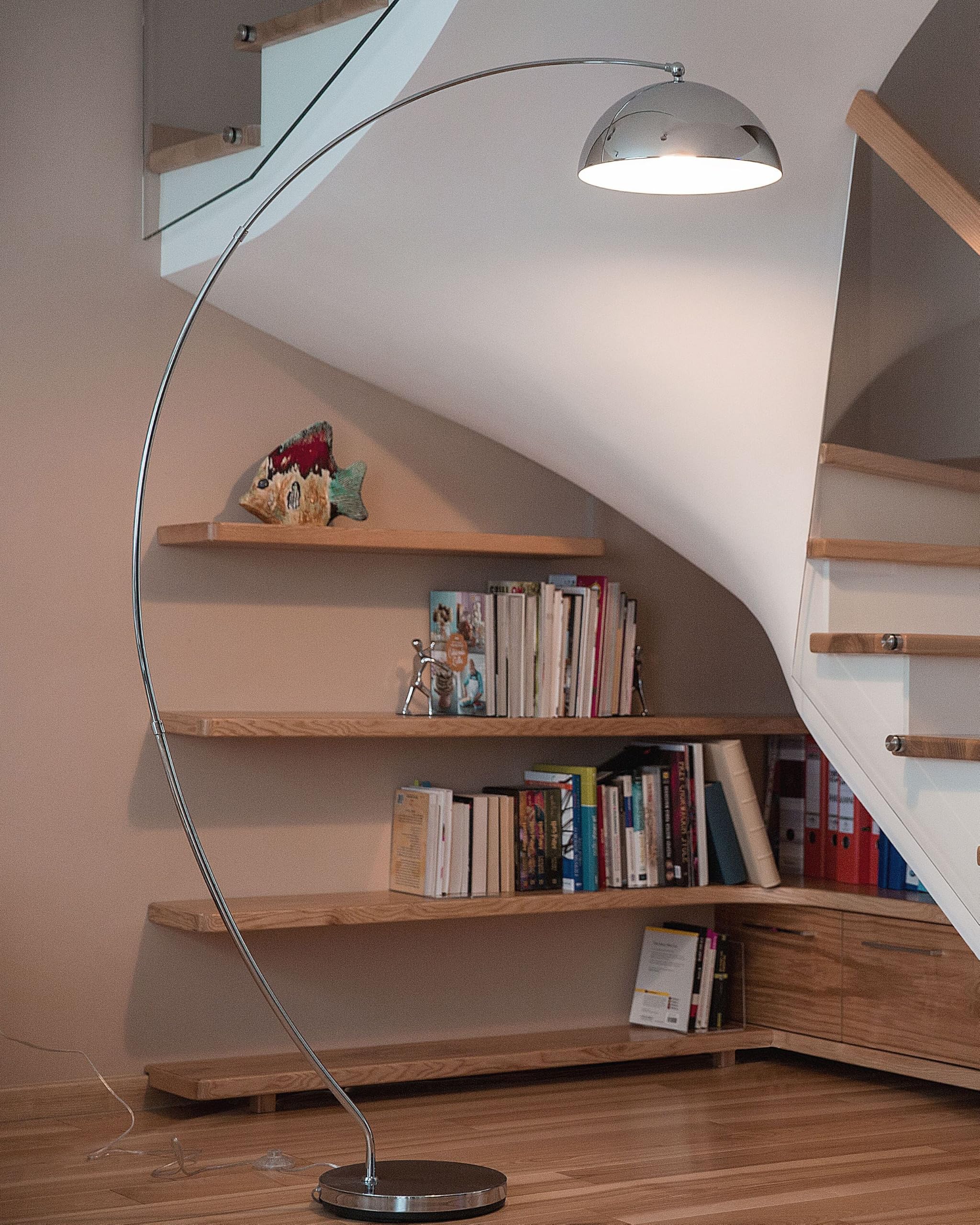 Beliani Lampada da Terra Metallo Argentato 188 cm Arco Base cromata Moderna
