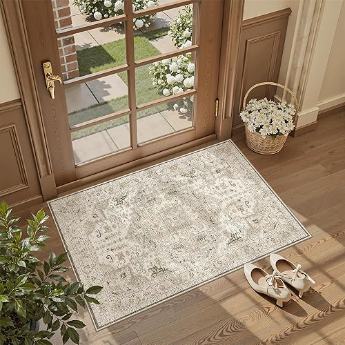 Miniatura 121 de Madane Alfombra lavable de 2 x 3 pies, alfombra de entrada pequeña, antideslizante, vintage, para entrada interior, alfombra de pelo bajo