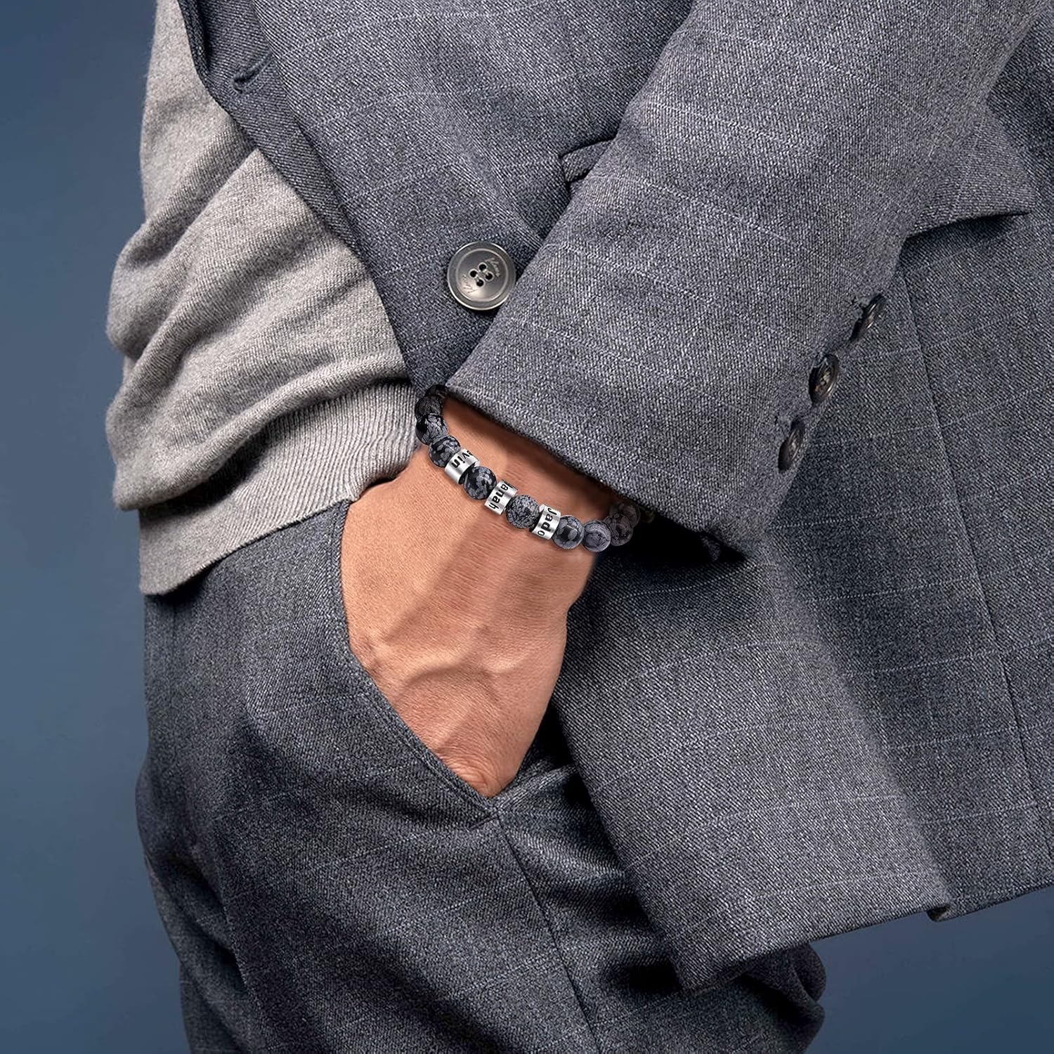 ORFAN Custom Bead Bracelet with Name Personalized Stone Bead Bracelet for Men Chakra Stone Bracelets Personalized Bead Bracelet Men Customized Tiger Eye Lava Bracelet Men