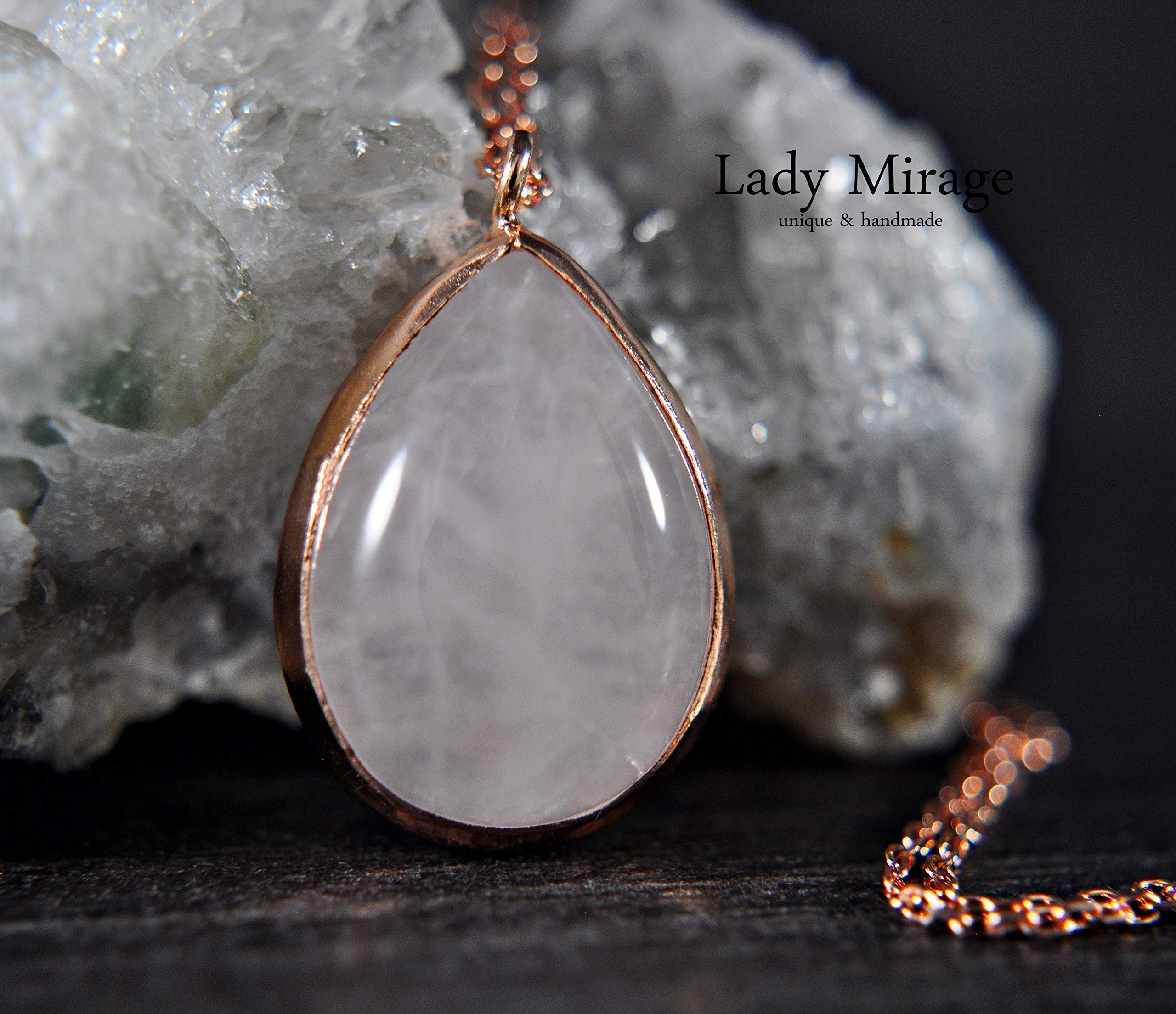925 Sterling Silber - Kette - Edelstein - Elegant - Damen-Schmuck - Geburtstag - Zarter Rosenquarz in Roségold - Geschenk für Sie - Schmuck-Geschenk - Handmade Geschenk