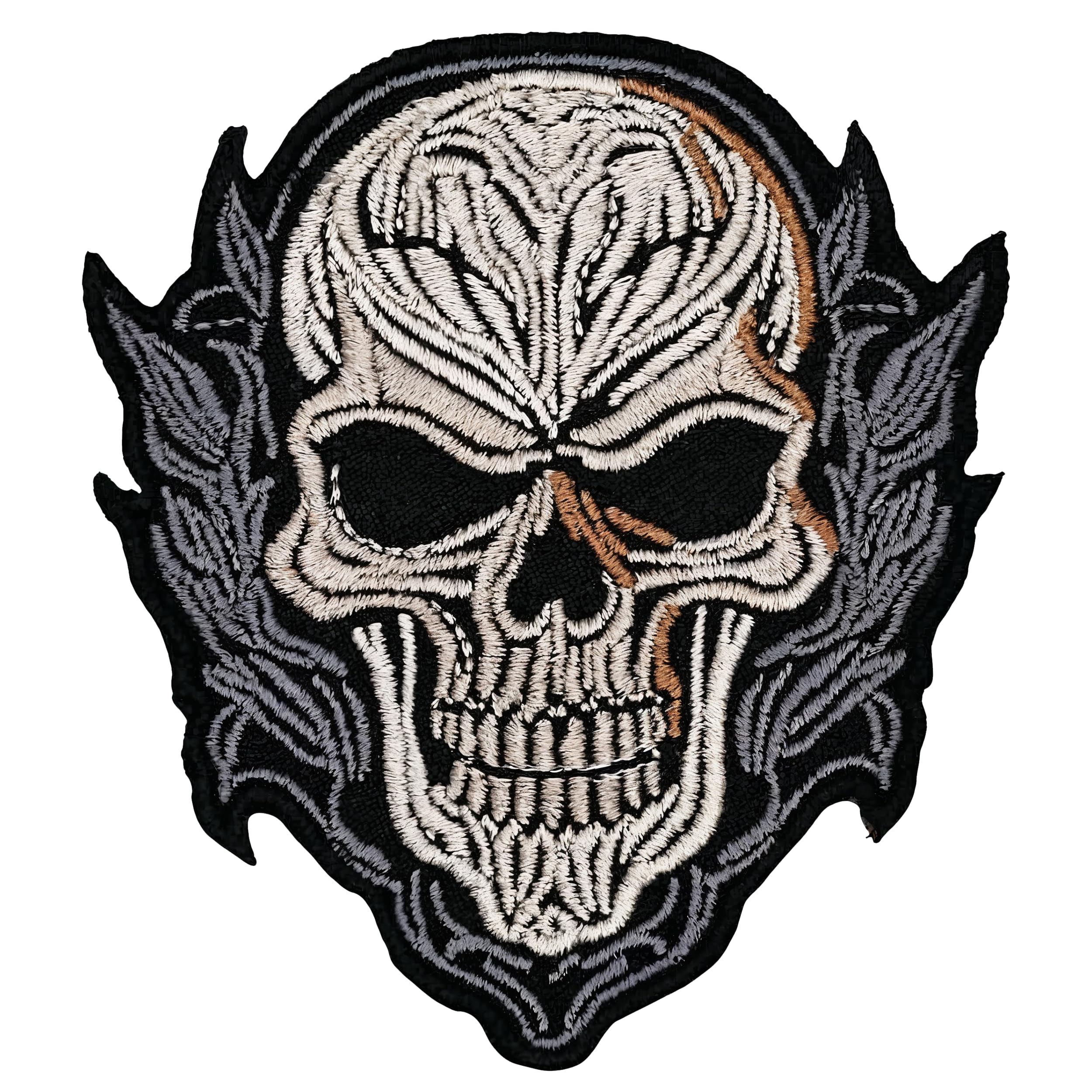 Skull Iron On Patch 3" - Halloween Skull Gothic Applique - Goth Punk Rock Horror Transfers - Iron On Sew On Patches for Holes, Jackets, Leather Vest Men - Skeleton Motorcycle Skull Patch