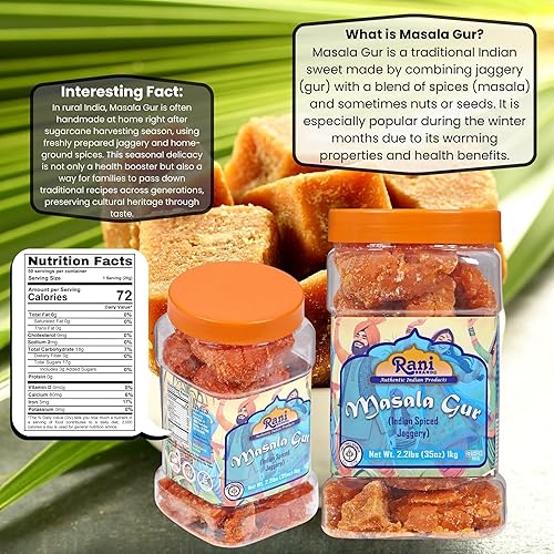 Miniatura 20 de Rani Masala Gur (Jaggery) Azúcar de caña sin refinar indio sin refinar, 17.5 oz (1.1 libras) tarro de PET de 17.64 oz ~ Apto para gluten Vegano