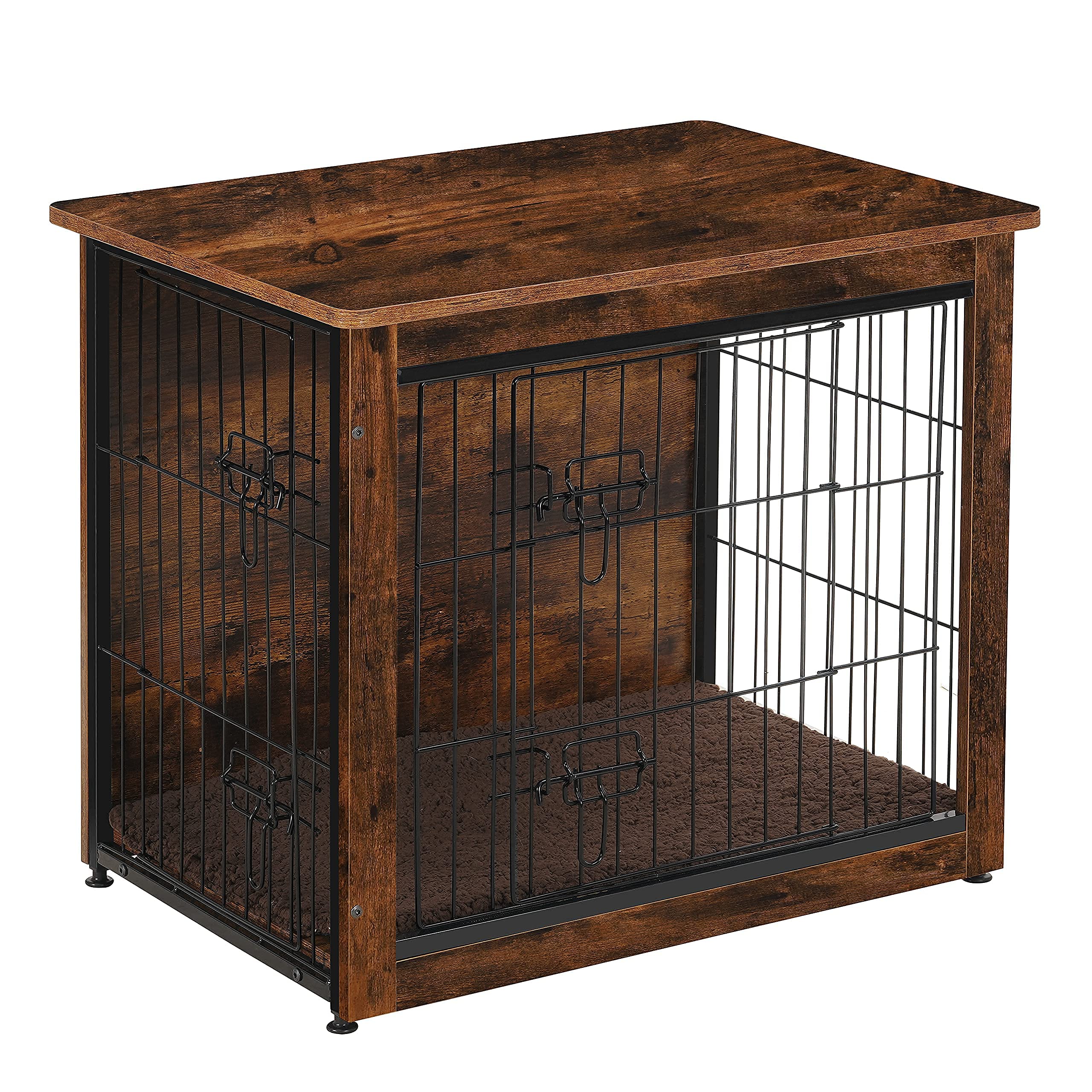 DWANTON Dog Crate Furniture with Cushion, Wooden Pet Crate End Table