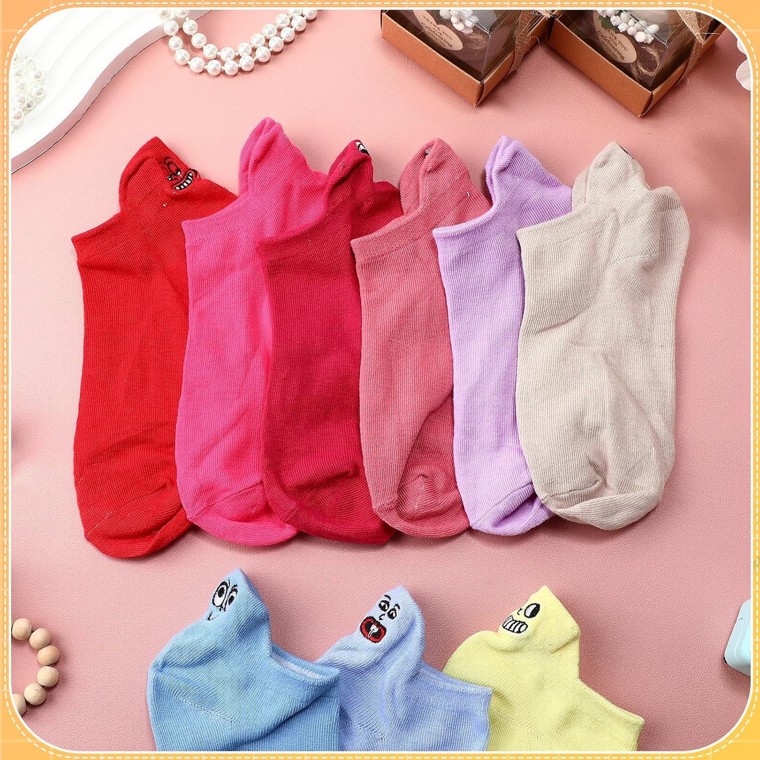 20 Pack Crazy Funny Emotion Ankle Socks Kawaii Happy Face Embroidered Cute Cotton Low Cut Socks for Women