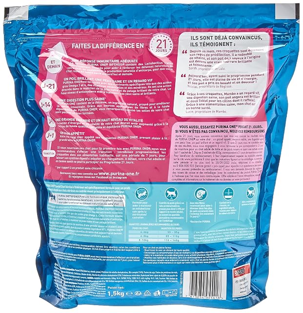 Foto 2 de 5 de Purina One - Pienso para gatos adultos esterilizados de interior, de pollo y cereales integrales, 6 x 1,5 kg…