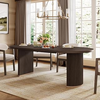 Christopher Knight Home Lancas Modern Minimalist Wooden Indoor Dining Table, Oval Top Dining Table Set for 6, Pedestal Dining Room/Kitchen Table, Ideal for Restaurant/Family Gatherings, Dark Brown
