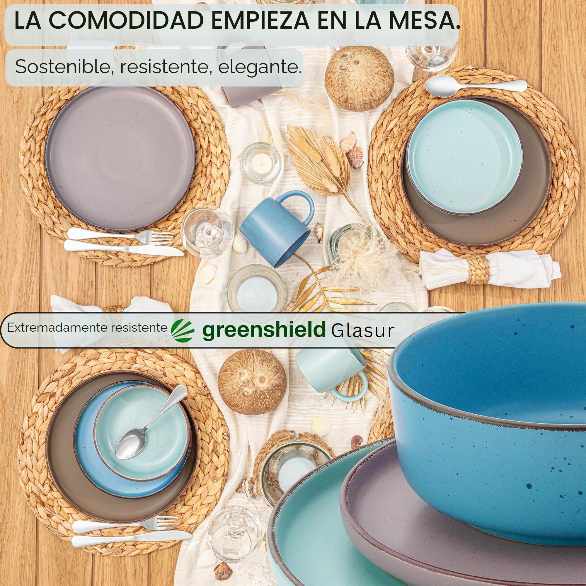 SÄNGER Bombay - Juego de vajilla de 12 piezas, vajilla de gres para 4 personas, 4 platos llanos, 4 platos de postre, 4 cuencos, multicolor