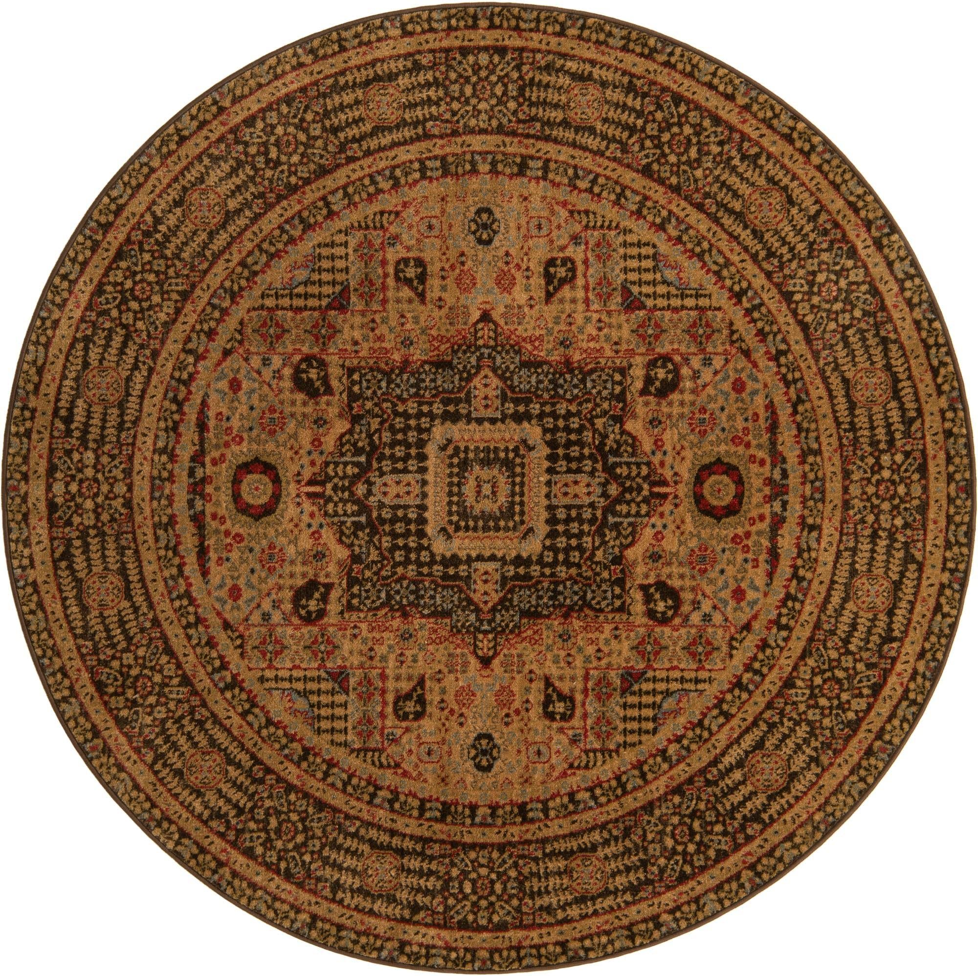 Rugs.com Amina Collection Rug – 6' Round Brown Flatweave Rug Perfect for Kitchens, Dining Rooms