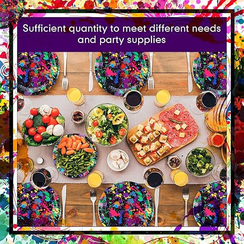 Miniatura 5 de Baderke 48 platos de neón de 9 pulgadas y 7 pulgadas que brillan en la oscuridad, suministros de fiesta, platos desechables de neón de papel,