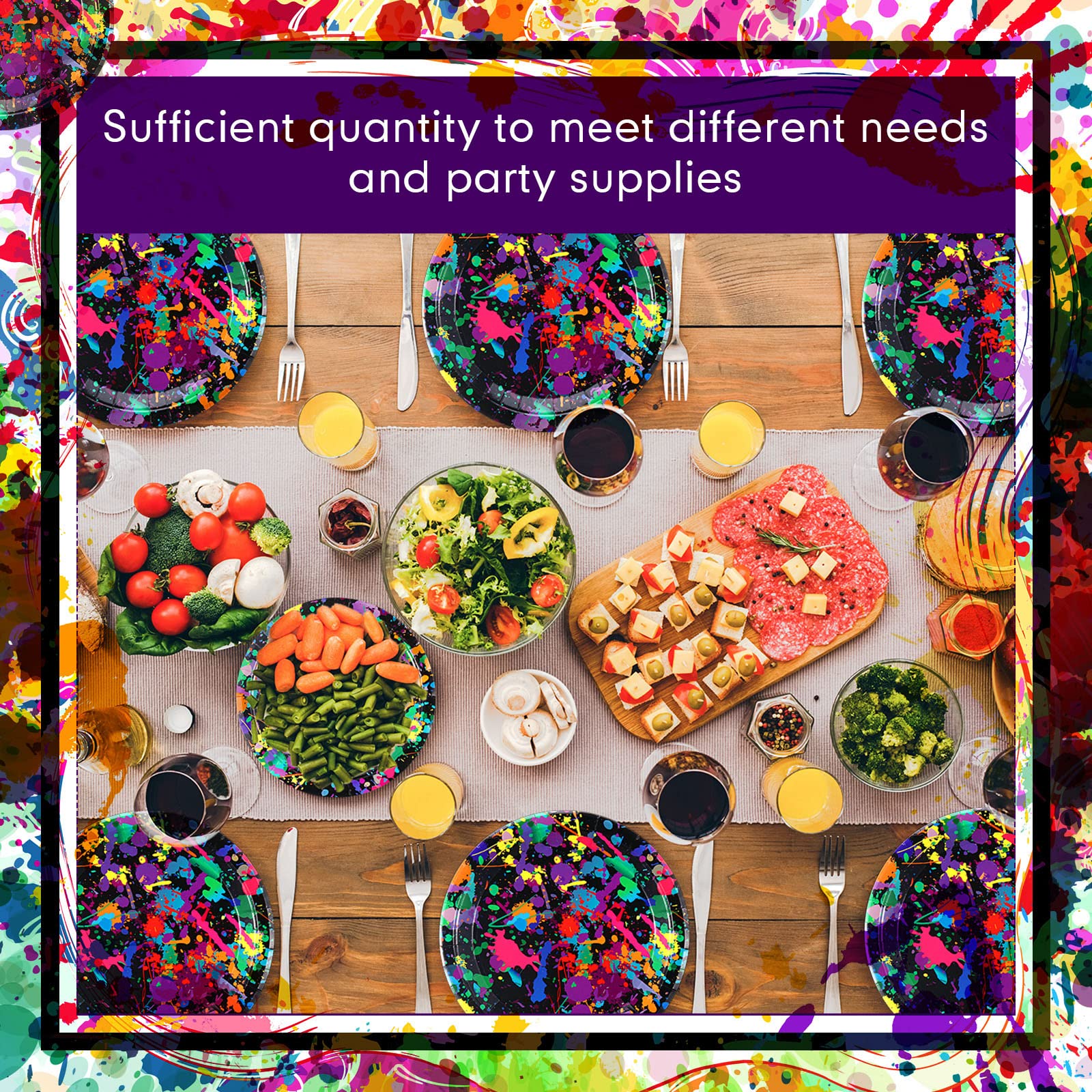 24 Neon-Pappteller 17,8 Cm – Bunte Spritzer-Designs Für Partys, Grillen & Feste