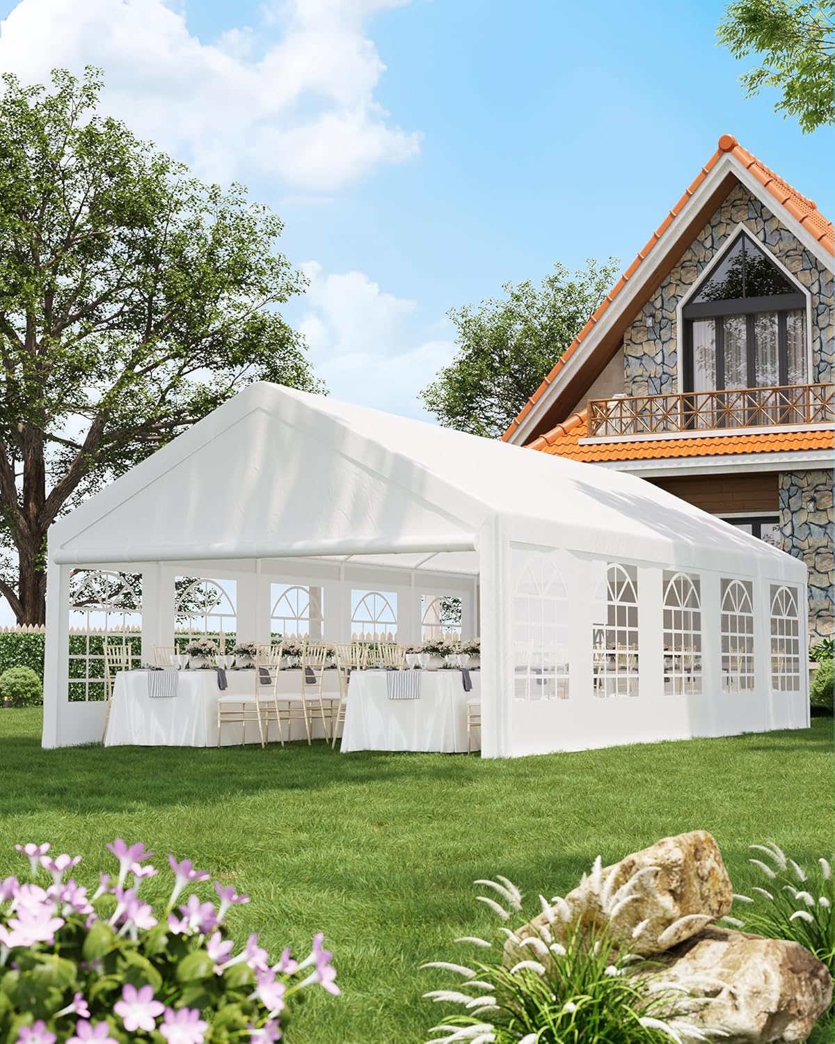 20x40FT Large Party Tent, Heavy Duty Outdoor Event Tent, Wedding Tents with Removable Sidewalls & Church Windows, Carpas para Fiestas with Storage Bags for Parties, Weddings, BBQs, Temporary Shelter