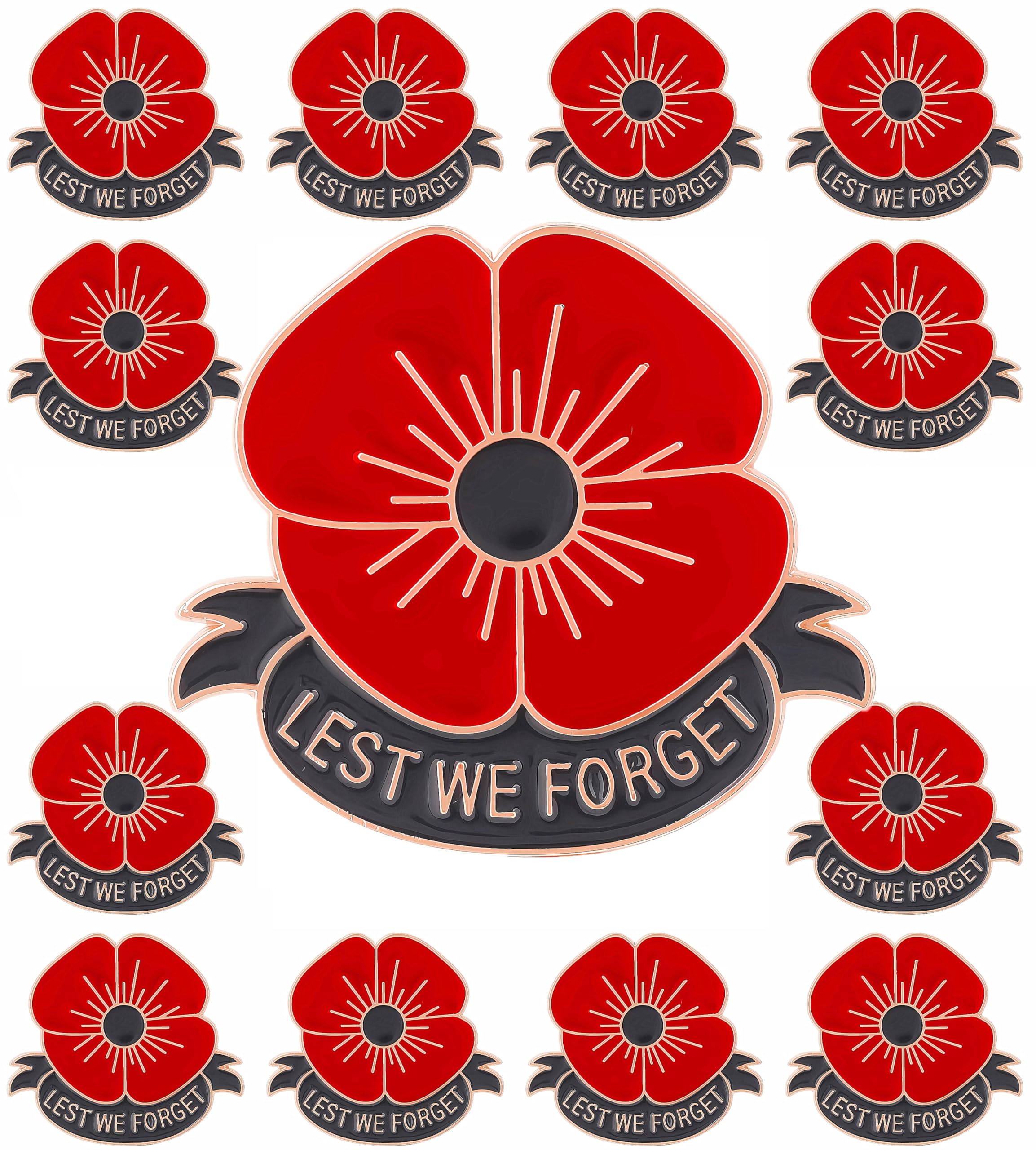 HAFILO 12/25/50/100pcs poppy flower brooch pins Memorial Day lapel pin Metal enamel Lest We Forget Poppy Pins Veterans Day badge Souvenir gift bulk