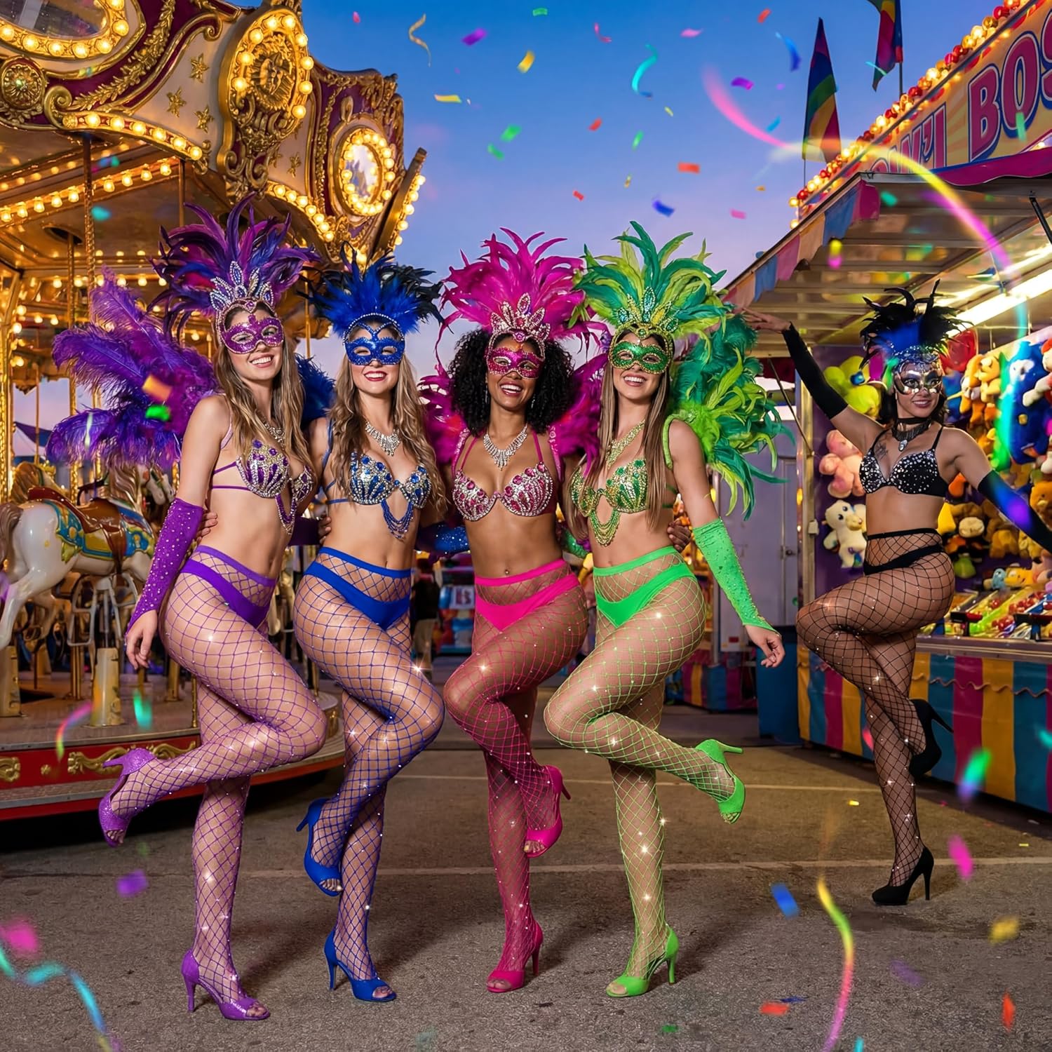 8 Pairs Color Fishnet Stockings for Women, Rhinestone Lace Tights High Waist Diamond Stockings Leggings - Image 7