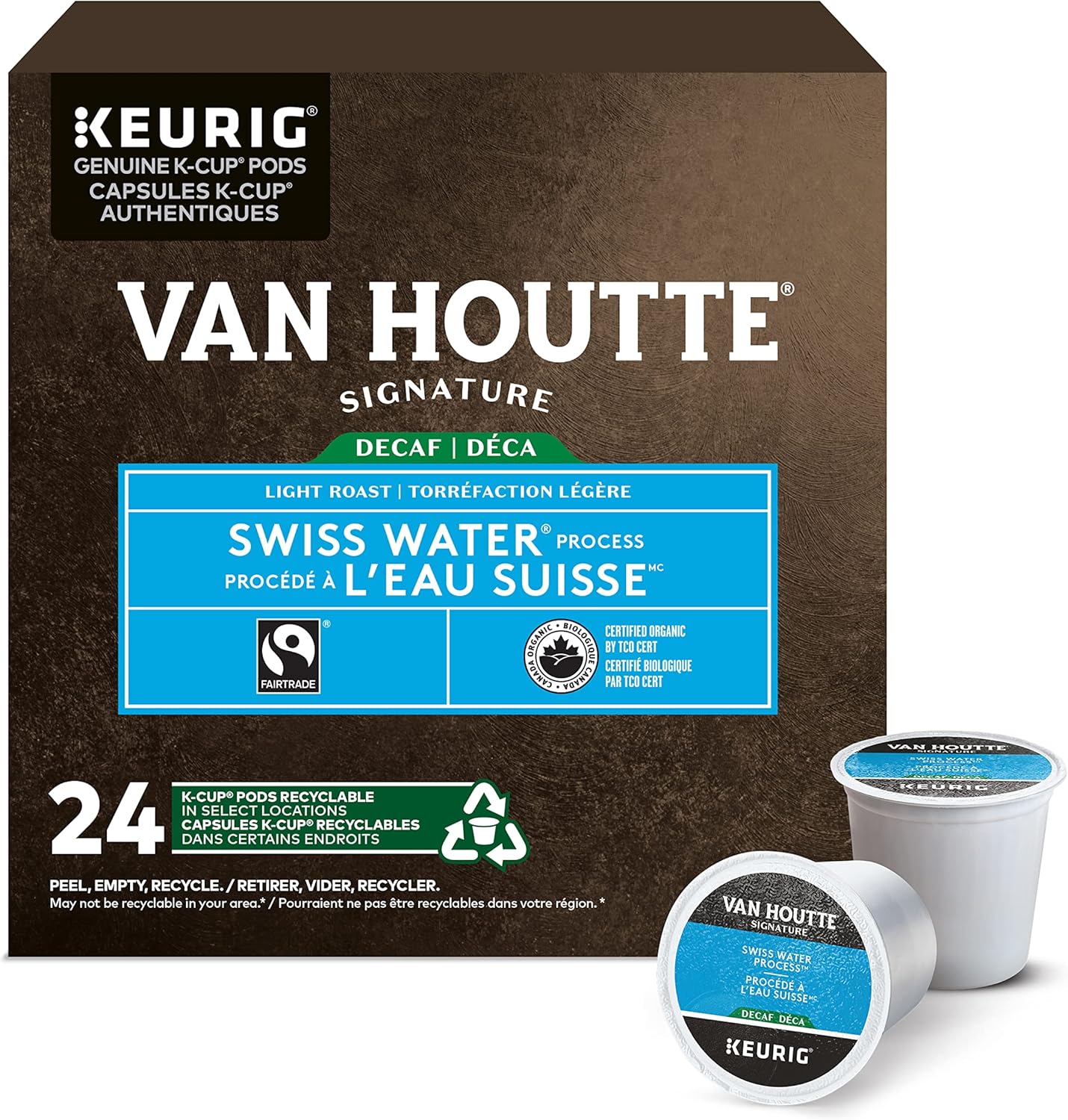 Van Houtte Swiss Water Decaf Fair Trade Organic KCup Coffee Pods, 24 Count For Keurig Coffee