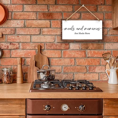 Miniatura 4 de Yijiaqin Letrero de madera de 6.7 x 13.8 pulgadas para cocina, comidas y recuerdos están hechos aquí, letrero colgante divertido para cocina,