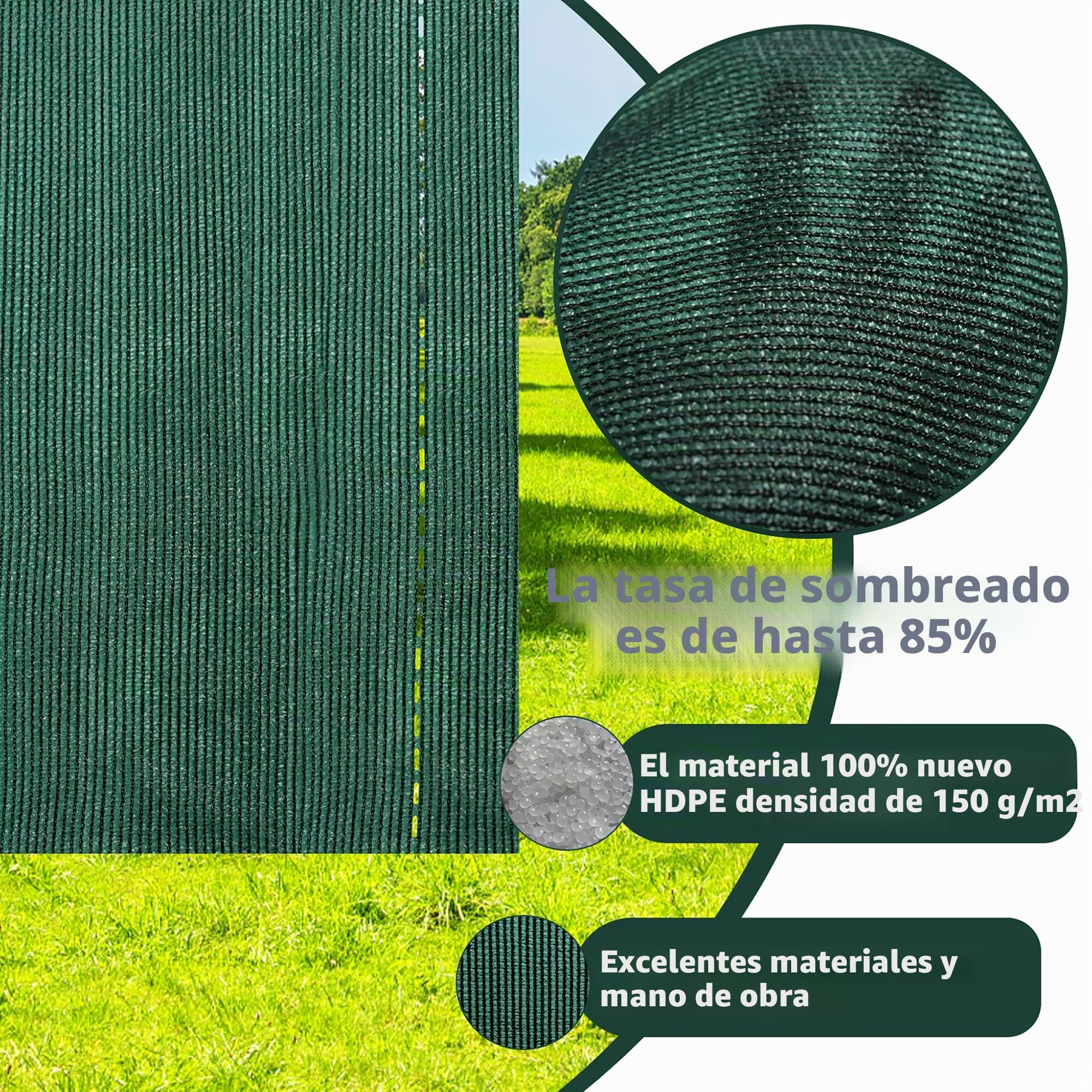 Aufun Malla de protección para Vallas 150 cm Malla de ocultación HDPE 150g/m², Protección contra el Viento Tela de protección Solar con Bridas para Campo Deportivo, jardín, balcón | 1,5x10m (Verde) | Protección visual de HDPE 150 g/m², valla cortavientos,