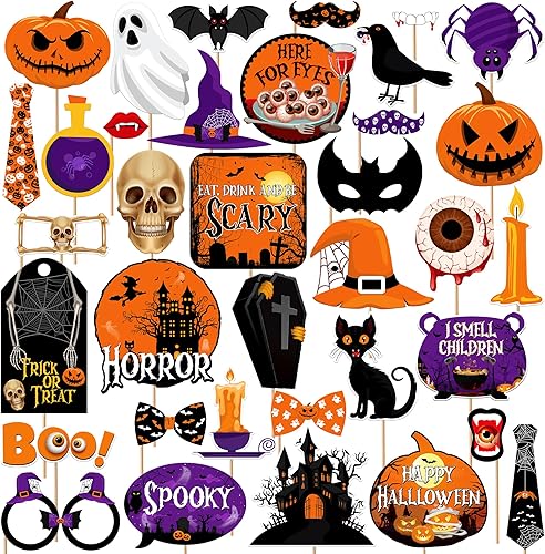 KatchOn, Accesorios aterradores para cabina de fotos de Halloween, paquete enorme de 36 Accesorios para fotos de Halloween Accesorios de cabina de