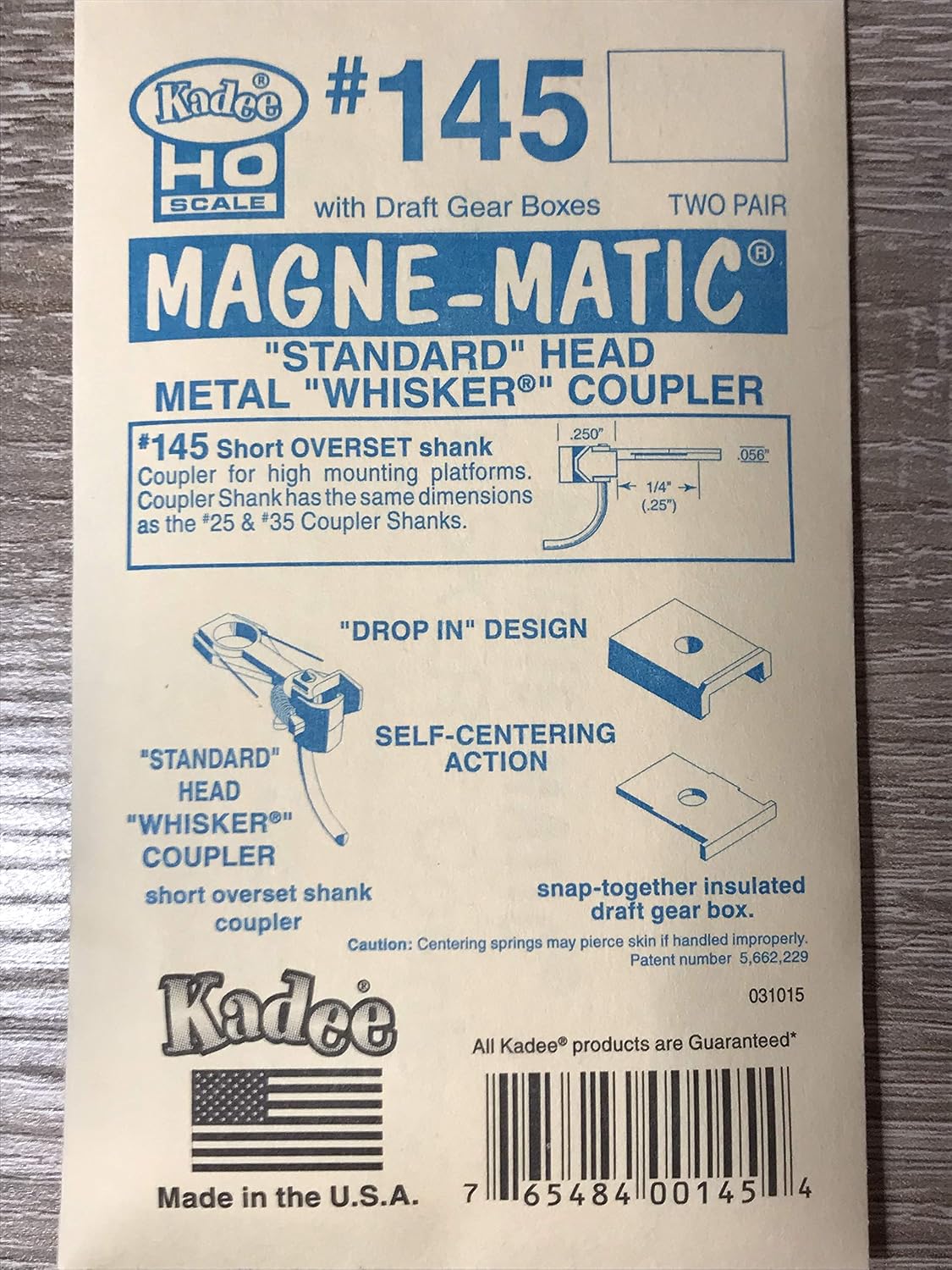 Kadee HO Scale #145 Whisker MagneMatic Knuckle Coupler Short Overset Shank 2 Pr