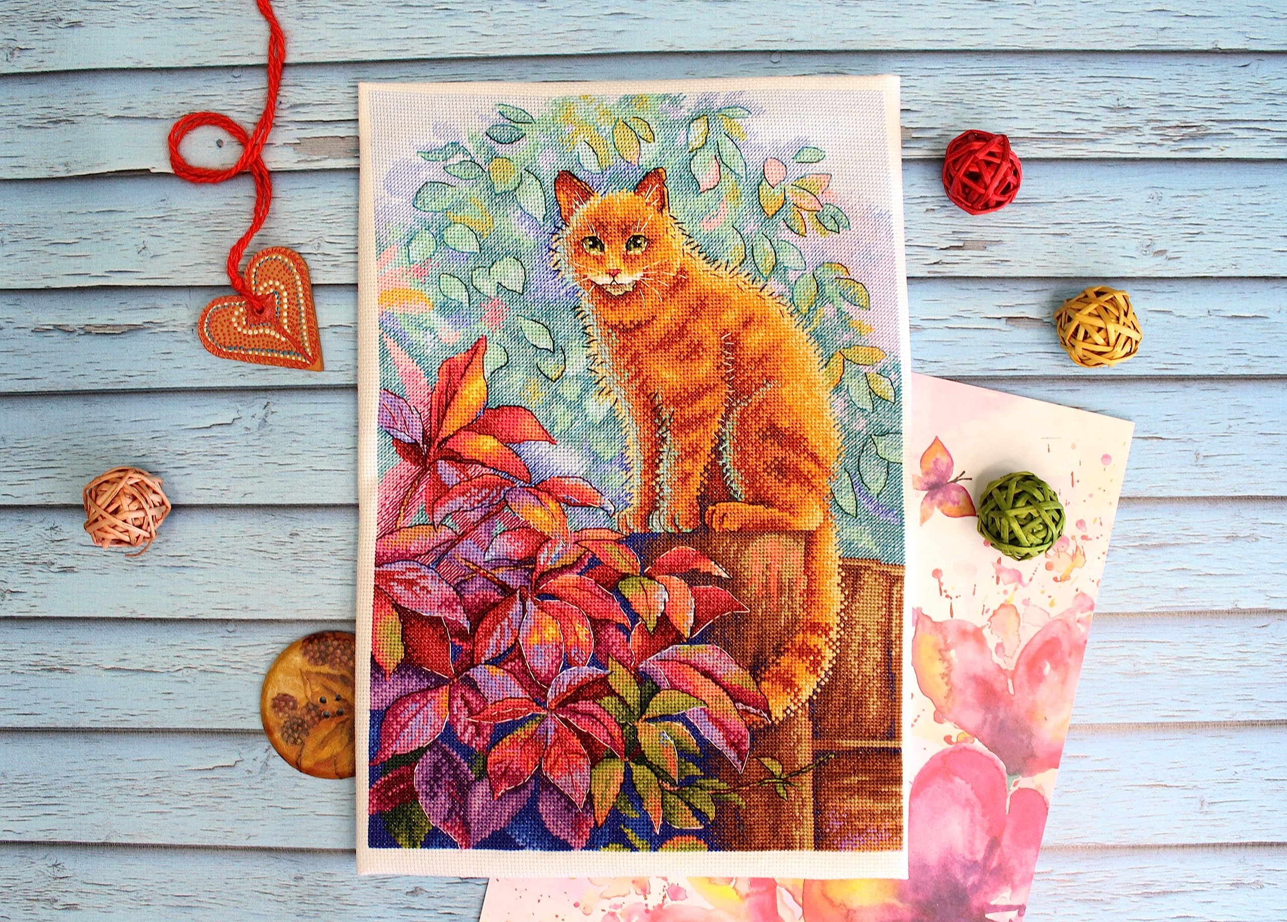 MP Studia Zestawy do haftu krzyżykowego dla dorosłych i początkujących kotów – 33 x 23 cm / 12,99 x 9,06 cm, 16 ct.
