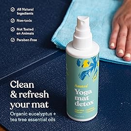 ASUTRA Yoga Mat Cleaner Spray (Uplifting Eucalyptus), 4 fl oz - No Slippery Residue, Organic Essential Oils, Deep-Cleansing for Fitness Gear & Gym Equipment, Microfiber Towel Included