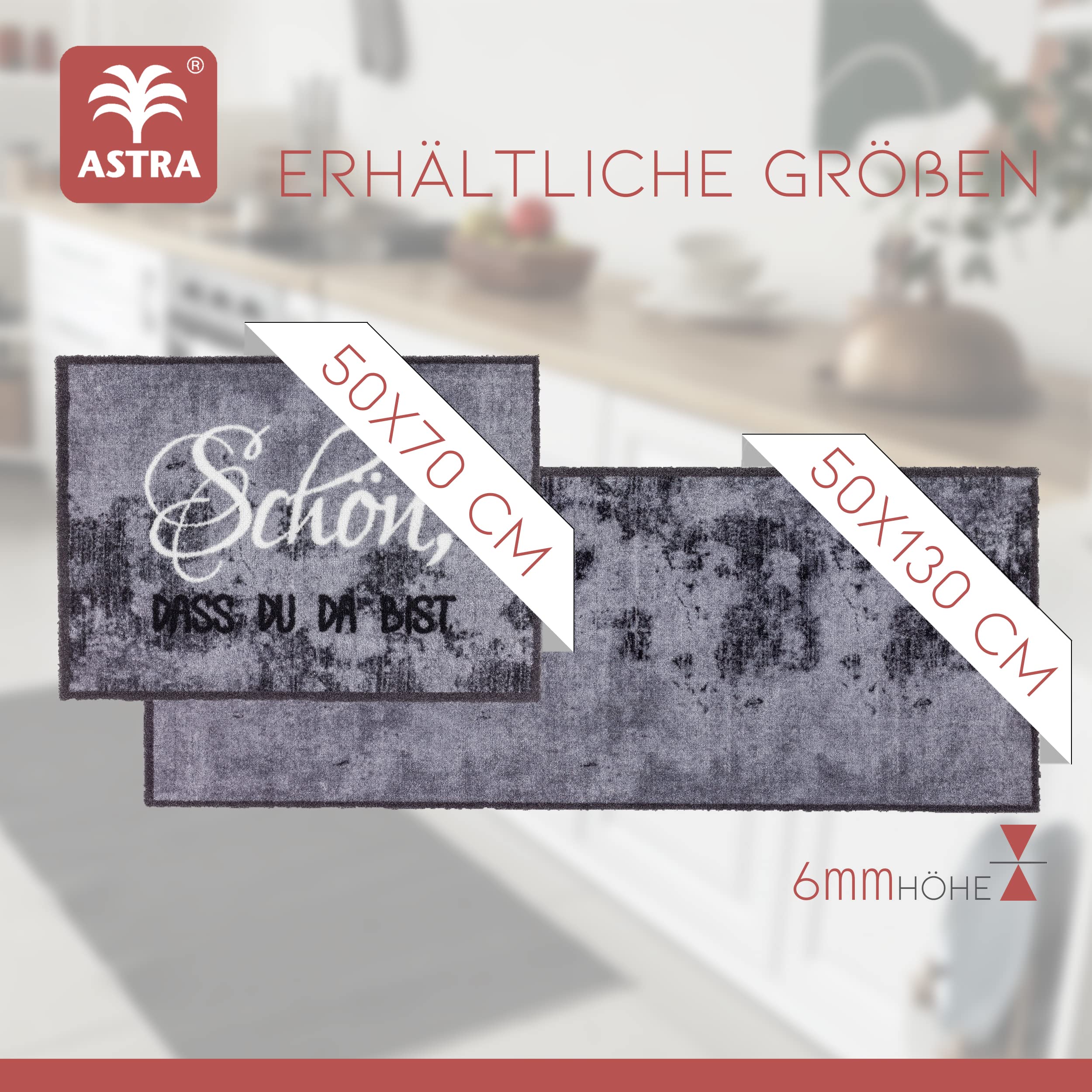 Waschbare Fußmatte innen rutschfest - Beton grau 50 x 130 cm (Rechteckig)