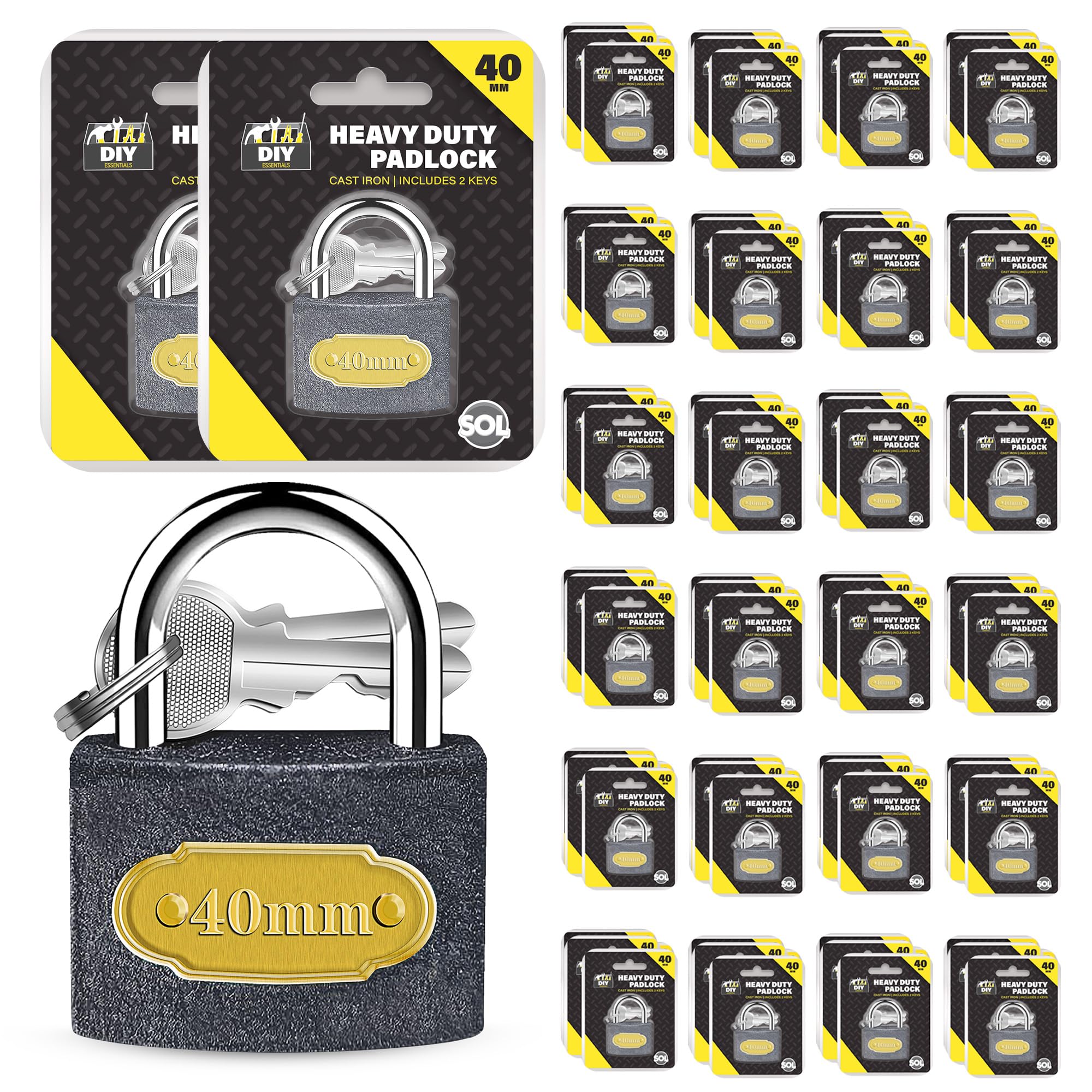 SOL 48pk 40mm Padlocks with Keys Outdoor Pad Locks for Locker Shed Gate Garage Security Weather Resistant Metal Body Anti Theft Locking Hardware for Garden Storage Home Protection