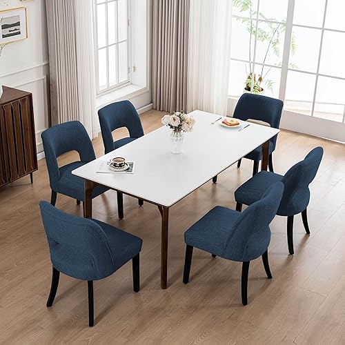 Miniatura 37 de VKNOW Juego de 6 sillas de comedor de madera, sillas de comedor tapizadas en tela modernas, sillas de cocina, silla de comedor de granja para cocina