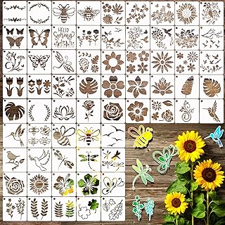 65Pcs Small Stencils for Painting on Wood Reusable, 3 Inch Reusable Stencil for Craft Ornament Paint Template Stencils for Wall Card Rock Wood Signs Coasters Canvas Home Decor (Flower)