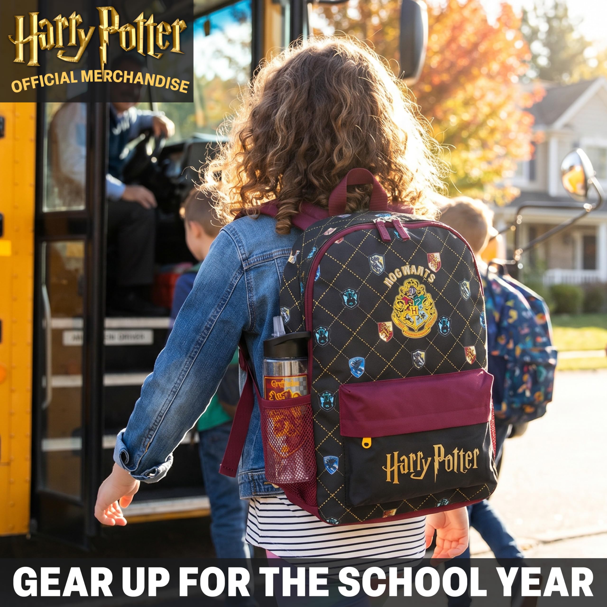 Get Trend Harry Potter Sac a Dos avec Gourde Enfant 500ml, Fermeture Eclair Rembourré Cartable et Gourde