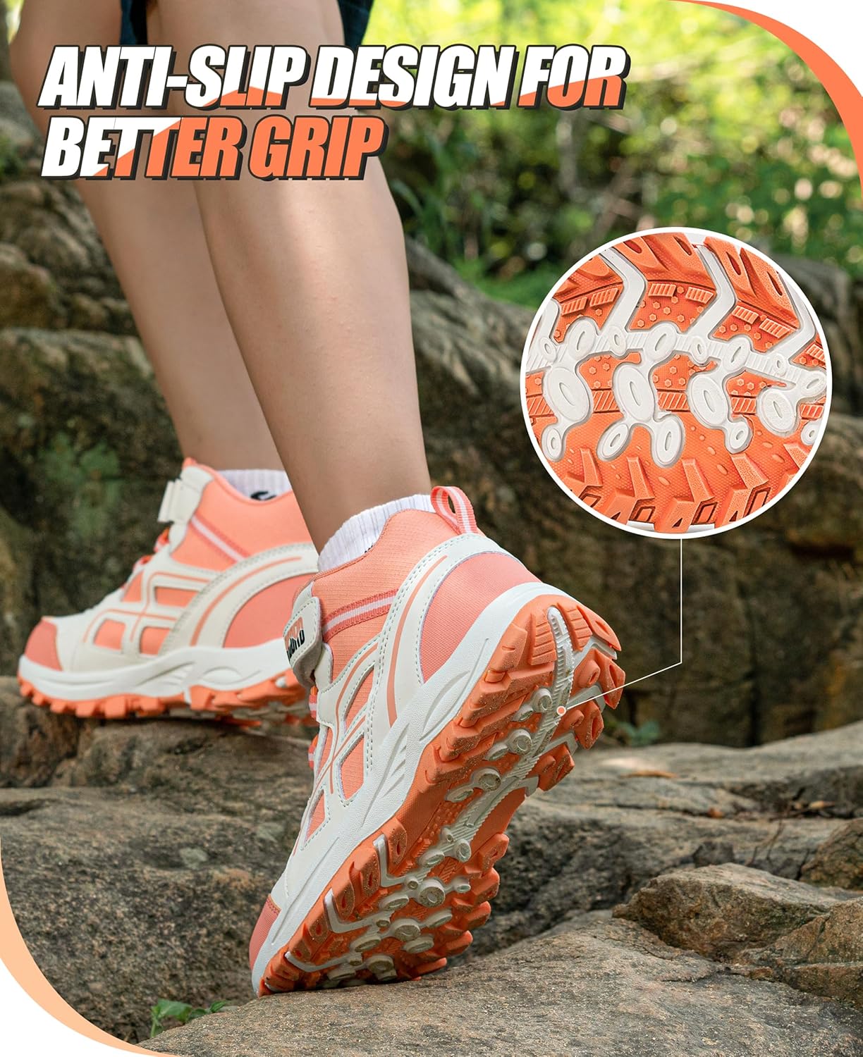 R CORD Kids Hiking Boots Waterproof Girls Hiking Boots Durable TPR Traction Outsole Girls Hiking Shoes Anti-Skid Athletic Hook and Loop Closure Kids Hiking Shoes for Outdoor