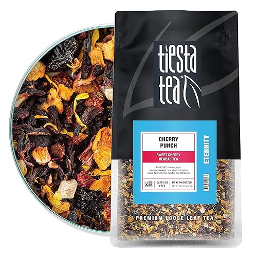 Tiesta Tea - Cherry Punch Hoja suelta Té de hierbas de cereza dulce Mezcla premium Mezcla de frutas sin cafeína Caliente o helado hasta 200