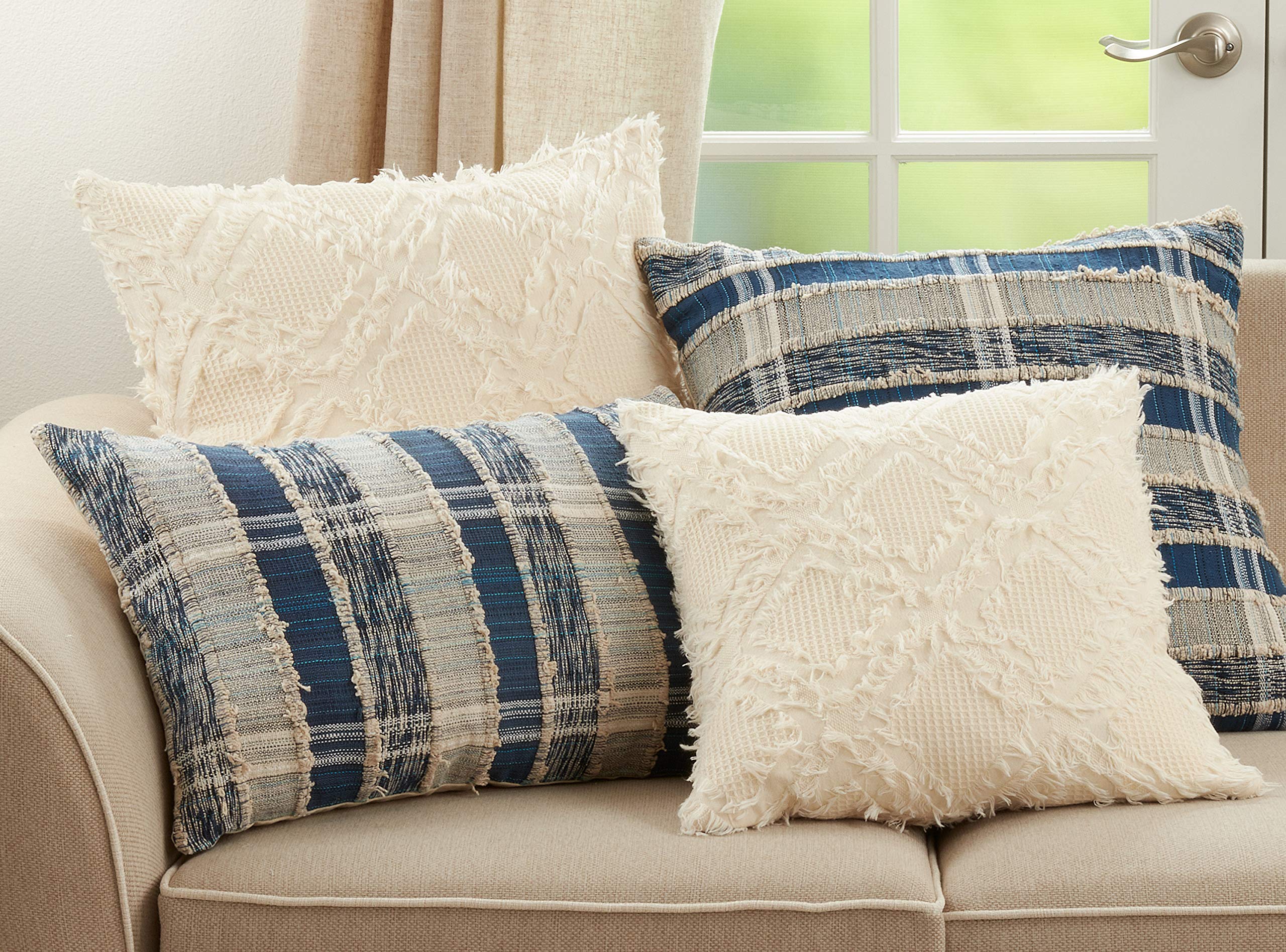 SARO LIFESTYLE Naviguer Collection Rope Appliqué Throw Pillow with Poly