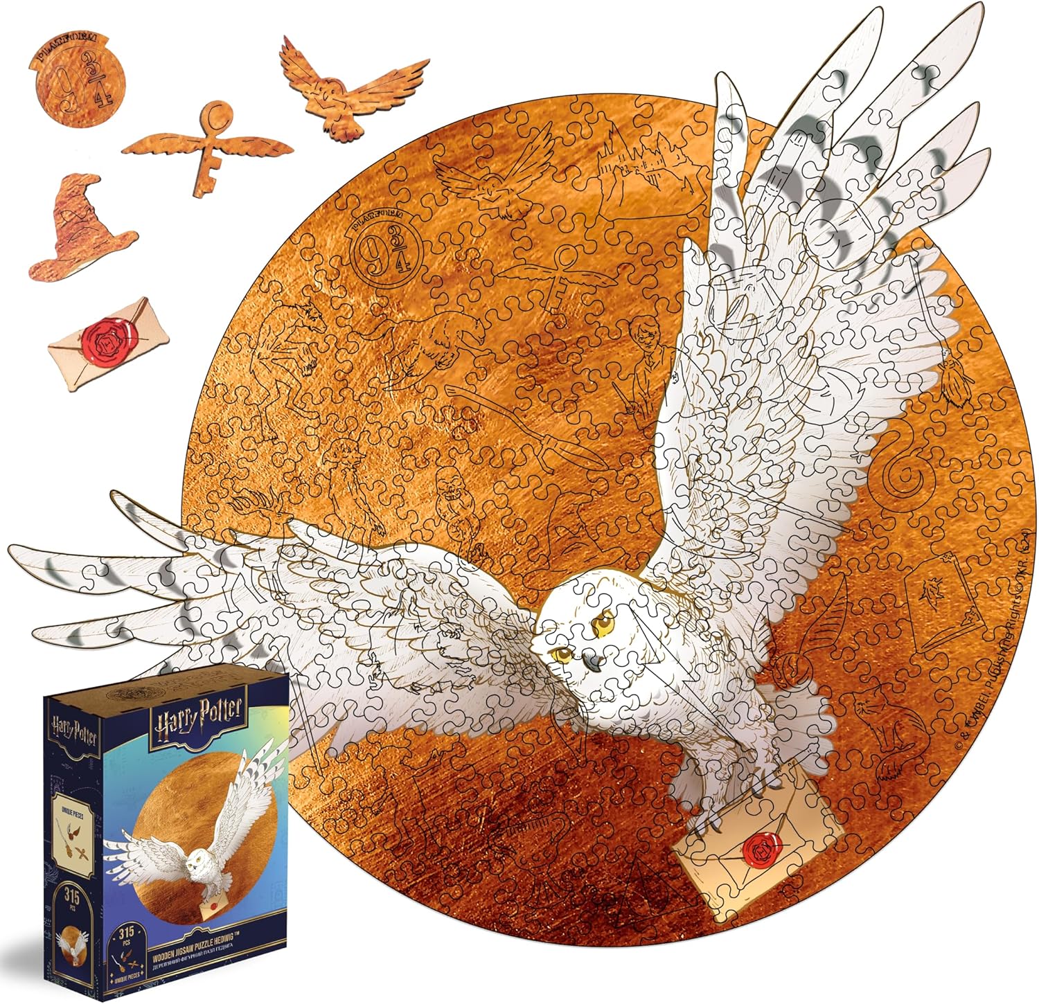 Harry Potter Wooden Jigsaw Puzzle Shaped Hedwig White Snow Owl Puzzle for Adults & Teens – Officially Licensed for Harry Potter Fans & Collectors (L, Hedwig White Snow Owl)