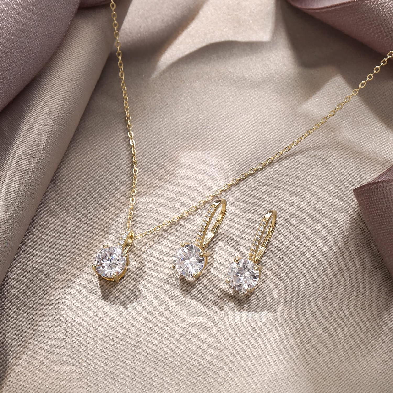 EVER FAITH Bridal Wedding Jewelry Set, 925 Sterling Silver Sparkly Round Cut White CZ Birthstone Hypoallergenic Engagement Necklace Earrings Set - Image 5