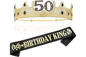 Men's 50th Birthday King Crown and Sash, Unforgettable 50th Birthday Gifts for Men
