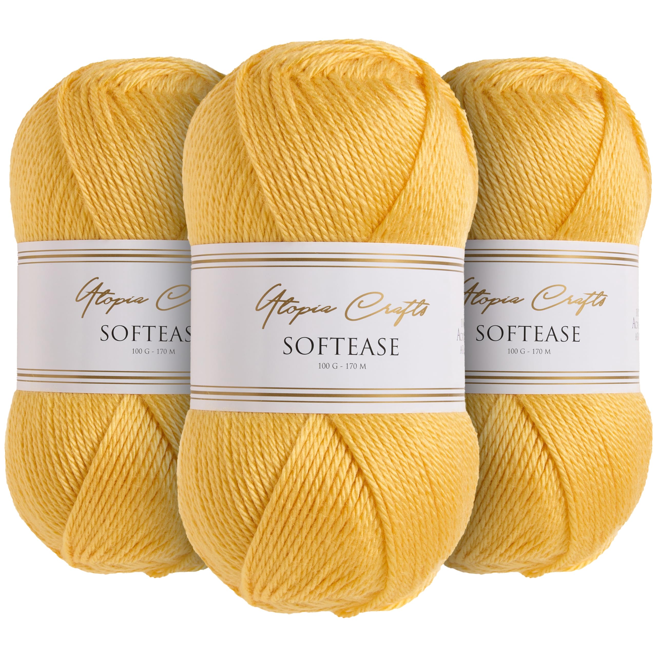 Utopia Crafts Softease Knitting and Crochet Yarn 3X 100g (Radiant Sun)