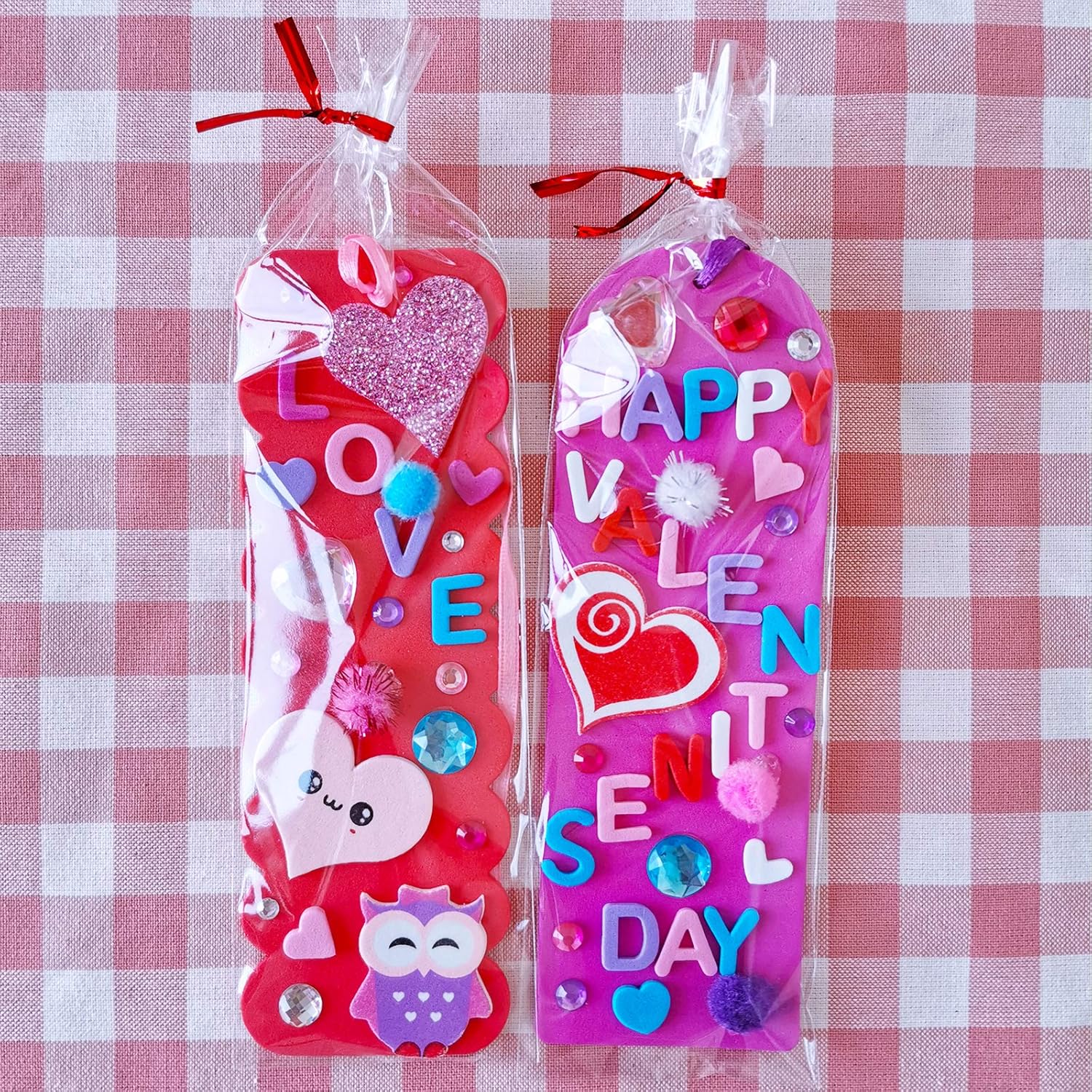 Winlyn 36 Sets Valentine Decorations DIY Bookmarks Craft Kit - Blank Foam With Smile Face Hearts Owl Alphabets Stickers for Kids Classroom Activity Reading Gift Exchange