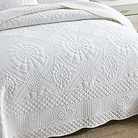 Vista 2 de MarCielo Juego de ropa de cama de 3 piezas, 100 % algodón, juego de colcha de gran tamaño, ligero y bordado, estilo rústico