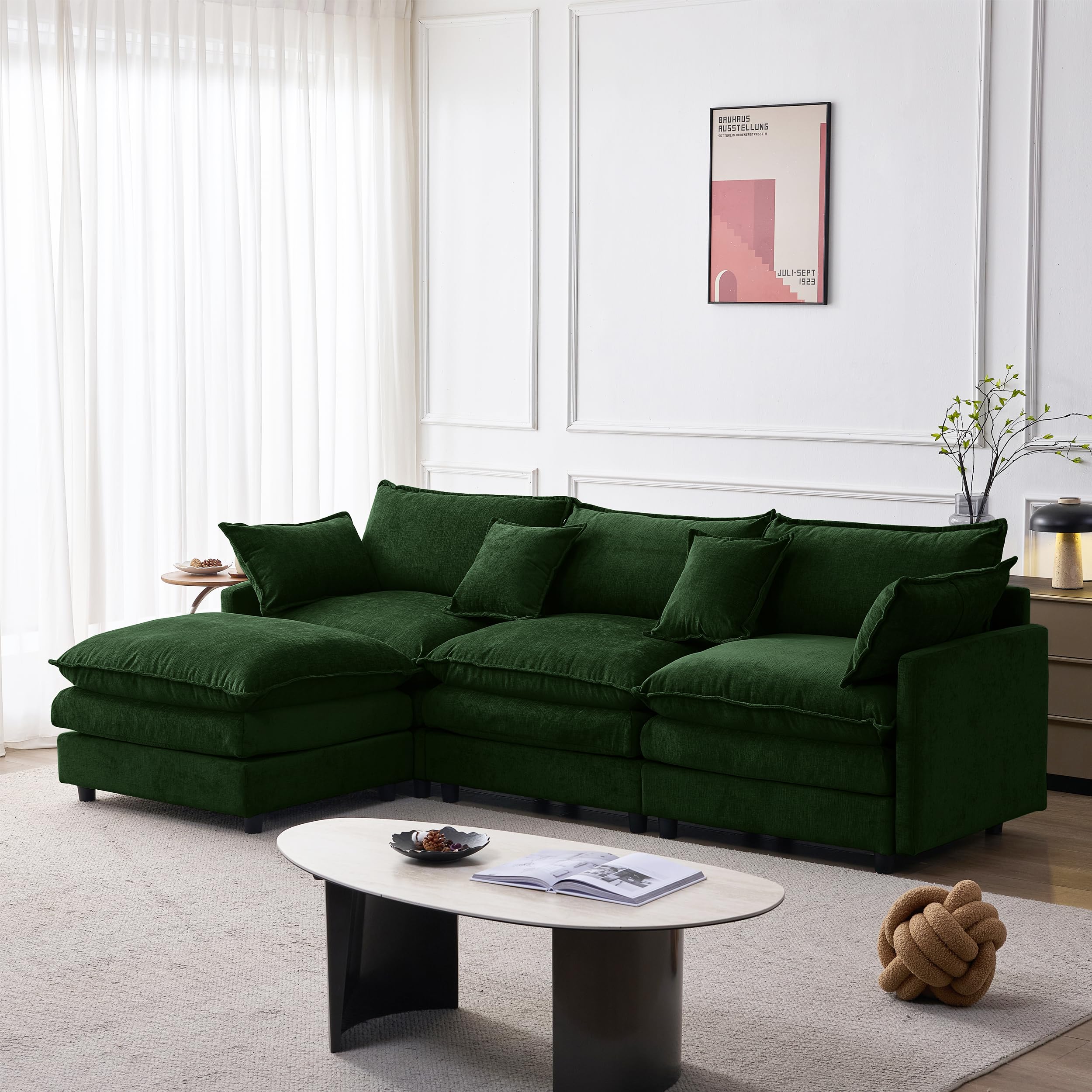 105" Oversized Modular Cloud Sectional Sofa Free Convertible L-Shaped Corner Sectional with Movable Ottoman, Chenille Upholstered Multiple Cushions